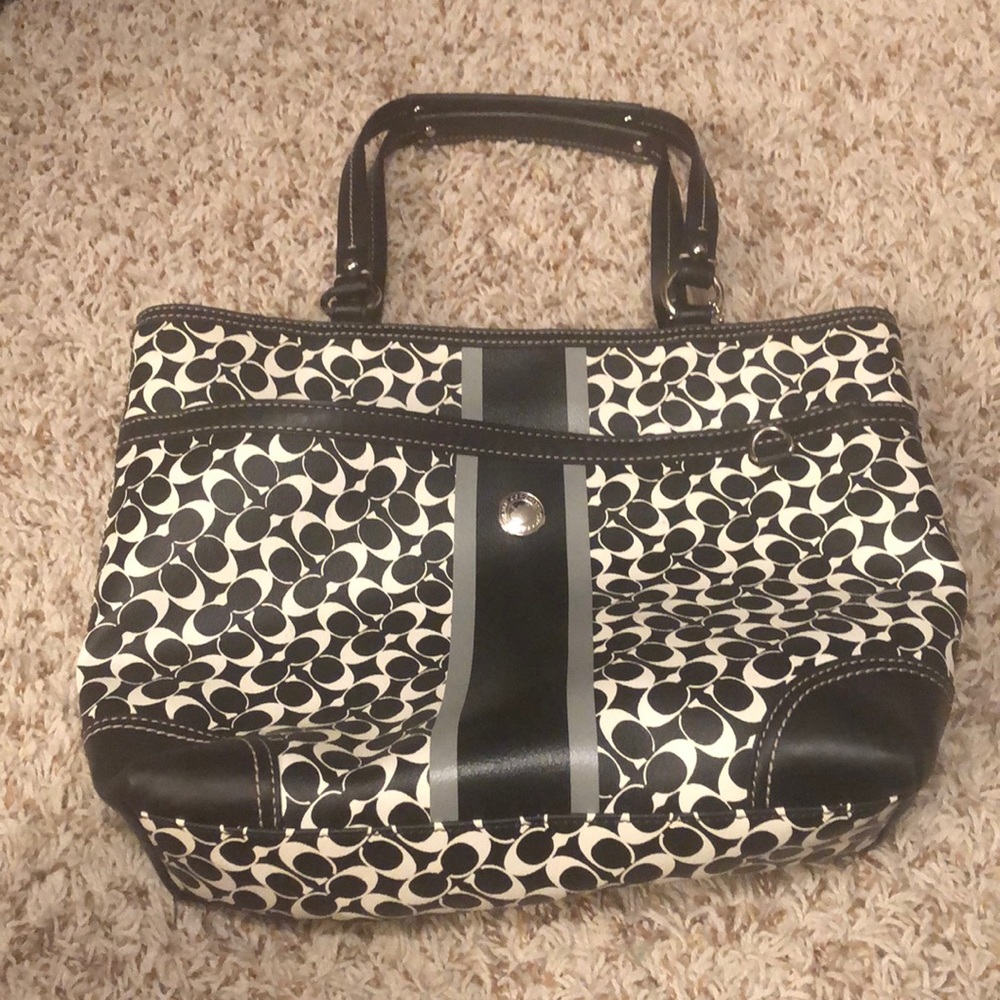 Black and white Coach purse